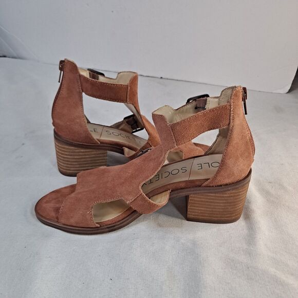 Sole Society Tonni Sandals Womens 7M Brown Suede Cutout Block Heel Rear Zip - Picture 6 of 10